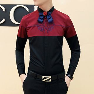 Besto Embroidered Colour Block Long-Sleeve Shirt