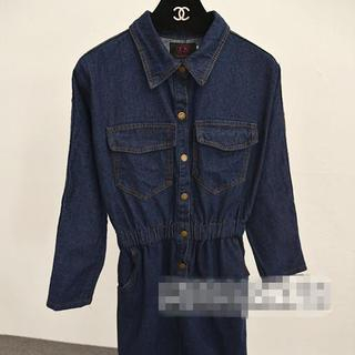 Gathering Waist Pocket Accent Denim Blouse Dress