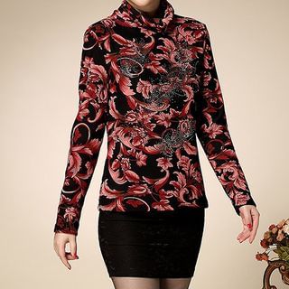 Fumiko Long-Sleeve Floral Stand Collar T-Shirt
