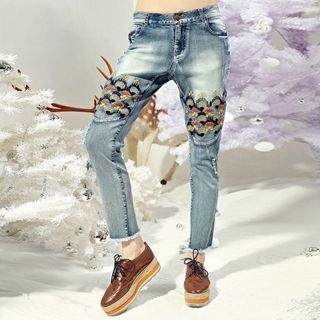 ELF SACK Embroidered Washed Jeans