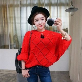 QNIGIRLS Dolman-Sleeve Pointelle-Knit Sweater