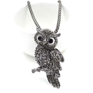 Glitglow Rhinestone Owl Necklace