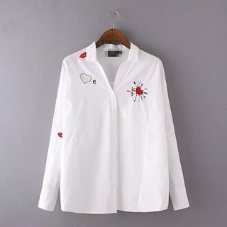 Ainvyi Open Placket Embroidered Heart Blouse