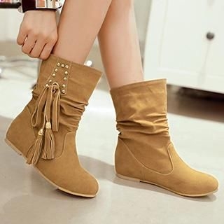 Gizmal Boots Fringed Studded Hidden Wedge Boots