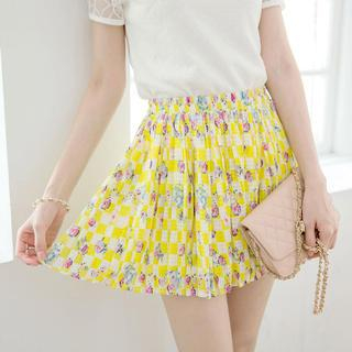 Tokyo Fashion Accordion-Pleat Floral Check Skirt