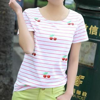 bisubisu Short-Sleeve Cherry-Print T-Shirt