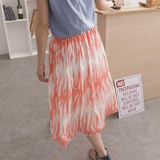 Print Long Skirt with Belt Light Orange - One Size