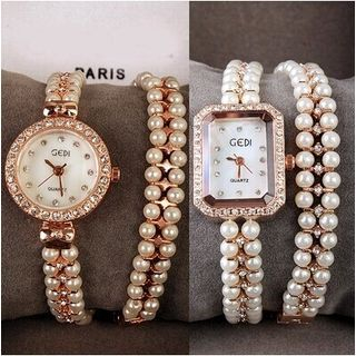 Nanazi Jewelry Faux Pearl Bracelet Watch
