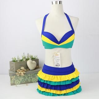 Little Dolphin Color-Block Tiered Bikini