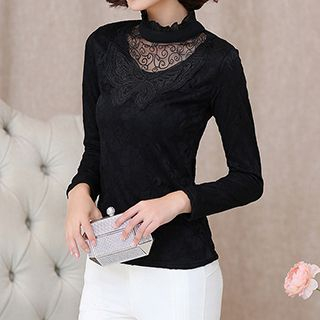 chic n' fab Lace Panel Fleece-lined Top