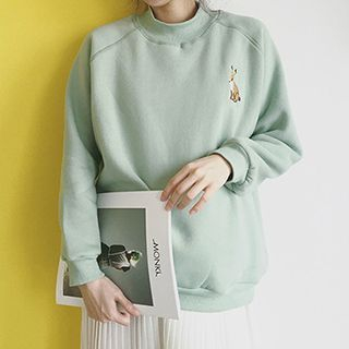 Meimei Rabbit Embroidered Mock-Neck Pullover