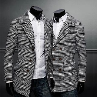 Bay Go Mall Double Breasted Houndstooth Coat
