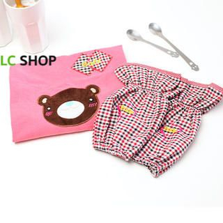Bear-Appliqu  Gingham Apron with Oversleeves