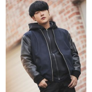 ABOKI Faux-Leather Sleeve Wool Jacket