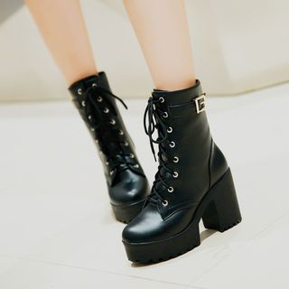 Pretty in Boots Platform Block Heel Lace Up Boots