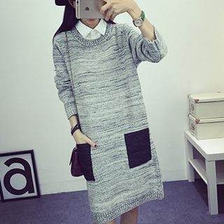 Magic Mirror Long-Sleeve Color Block Knit Dress