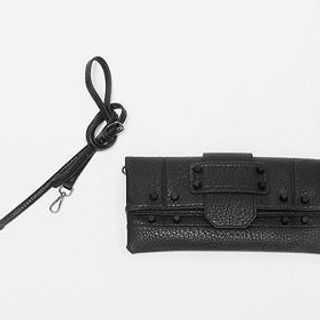 1ROA Studded Faux-Leather Clutch with Shoulder Strap