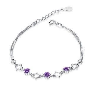 BELEC White Gold Plated 925 Sterling Silver Stars Bracelet with Purple Cubic Zircon