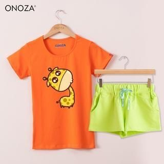 Onoza Set: Short-Sleeve Giraffe-Print T-Shirt + Drawstring Shorts