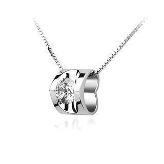 BELEC Rhodium-plated 925 Sterling Silver Heart-shaped Pendant with White Cubic Zirconia and 40cm Necklace