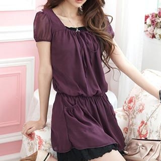 Drawstring Drop-Waist Chiffon Tunic