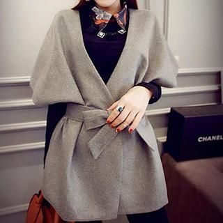 Eva Fashion Collarless Tie-Sash Jacket