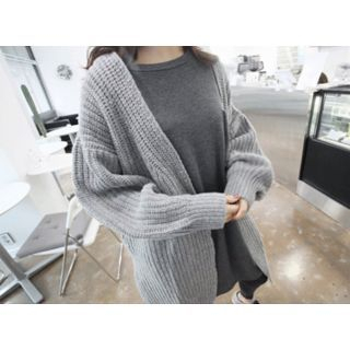 MARSHMALLOW Open-Front Balloon-Sleeve Long Cardigan