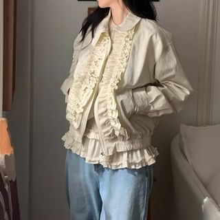 Long Sleeve Ruffle Trim Trench Jacket