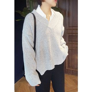 STYLEBYYAM Wool Blend V-Neck Dip-Back Sweater