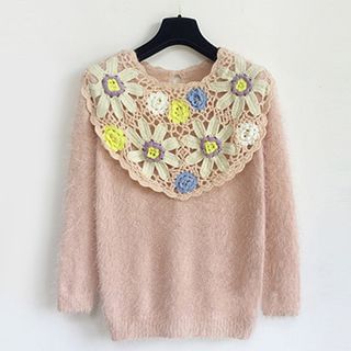 Cotton Candy Crochet Bib Sweater