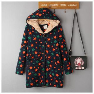 Mellow Fellow Star Print Hooded Quilted Coat