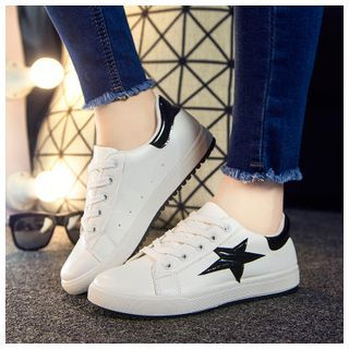 EUNICE Faux-Leather Star-Print Sneakers