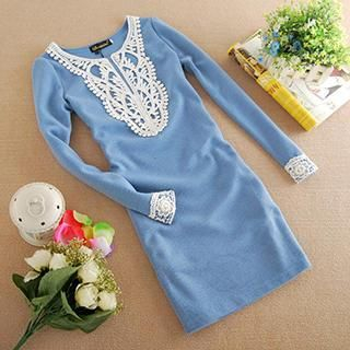 Dowisi Long-Sleeve Crochet Panel Dress