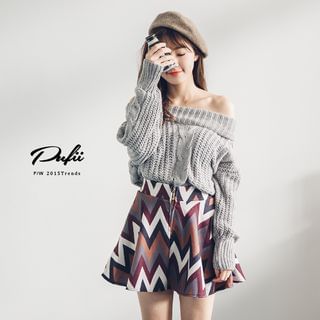 PUFII Off-Shoulder Cable Knit Top