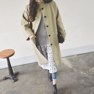 JUSTONE Raglan-Sleeve Wool Blend Coat