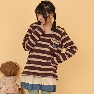Moriville Cat Embroidered Striped Sweater