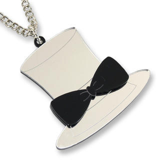 Sweet & Co. XL Sweet Mirror Black Hatter Ribbon Silver Long Necklace