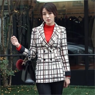 ode' Notched-Lapel Double-Breasted Check Jacket