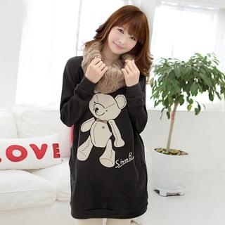 "Bear" Print Long-Sleeve Dress