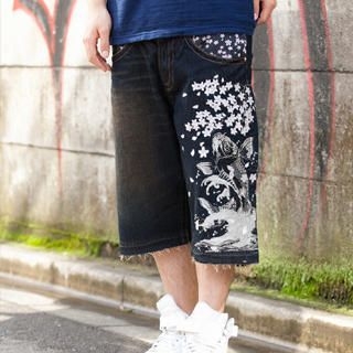 Denim Shorts - Jumping Koi