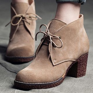 MIAOLV Genuine Suede Lace-Up Ankle Boots