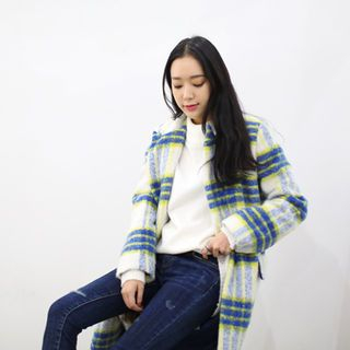 WHITE FOX Open-Front Wool Blend Check Coat