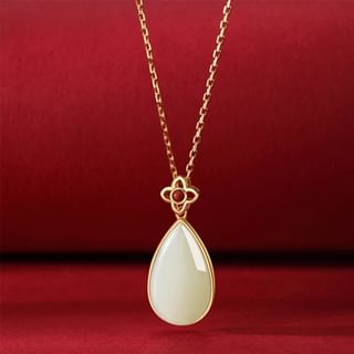 Faux Jade Pendant Necklace Gold - One Size