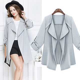 chome Tab-Sleeve Open Front Trench Coat