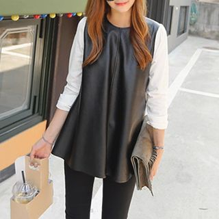 Fashion Street Long-Sleeve Faux Leather Panel Top with Belt