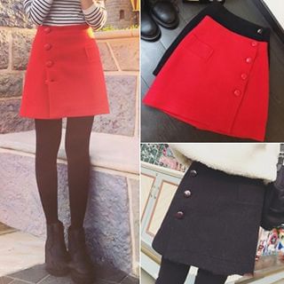 Bloombloom Buttoned Woolen Skirt