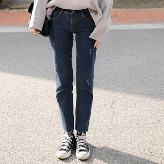 Seoul Fashion Washed Straight-Cut Jeans