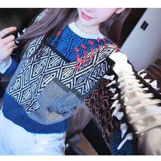 Ashlee Lace-Up Patterned Sweater