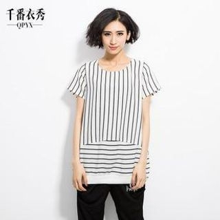 AiSun Zip-Side Striped T-Shirt