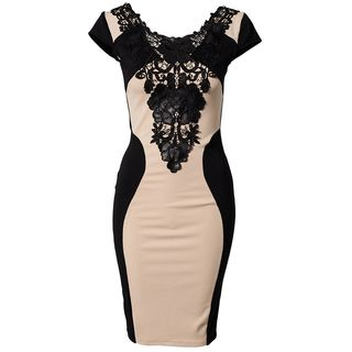 Sexy Romantie Cap-Sleeve Lace-Bib Dress